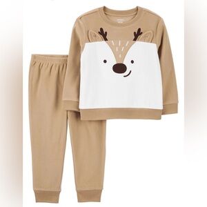 Carter’s Toddler Cozy Reindeer Fleece Pajama Set - Camel & Cream Size 3T
